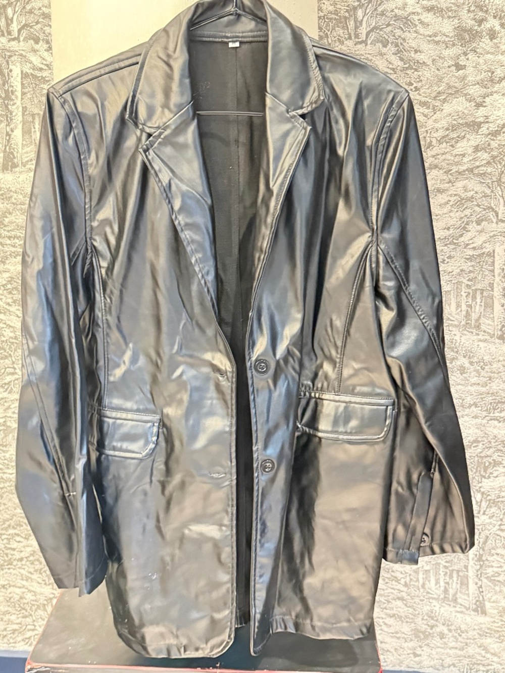 Black Faux Leather Long Sleeve Button Up Sz M